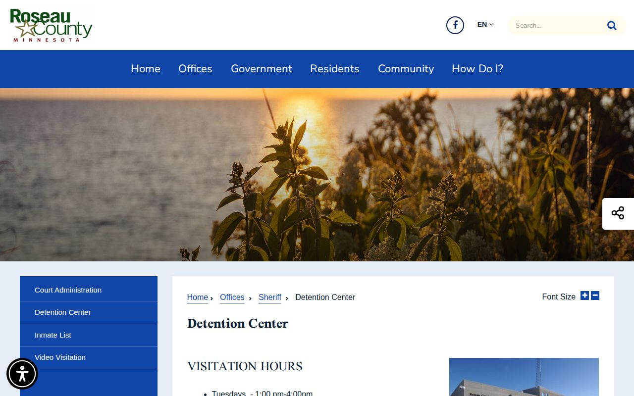 Roseau County release and bail information on the Detention Center page