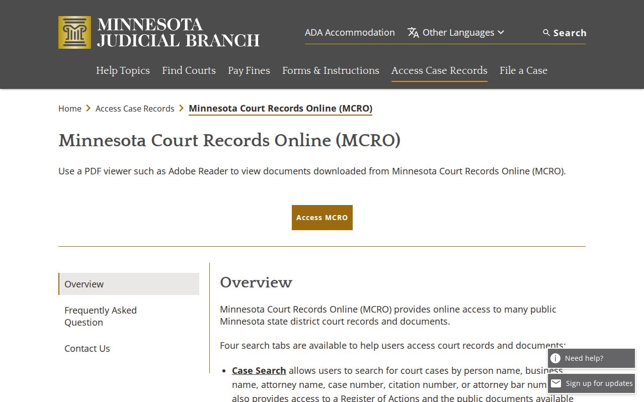 MCRO court search portal for Roseau County release orders and dispositions